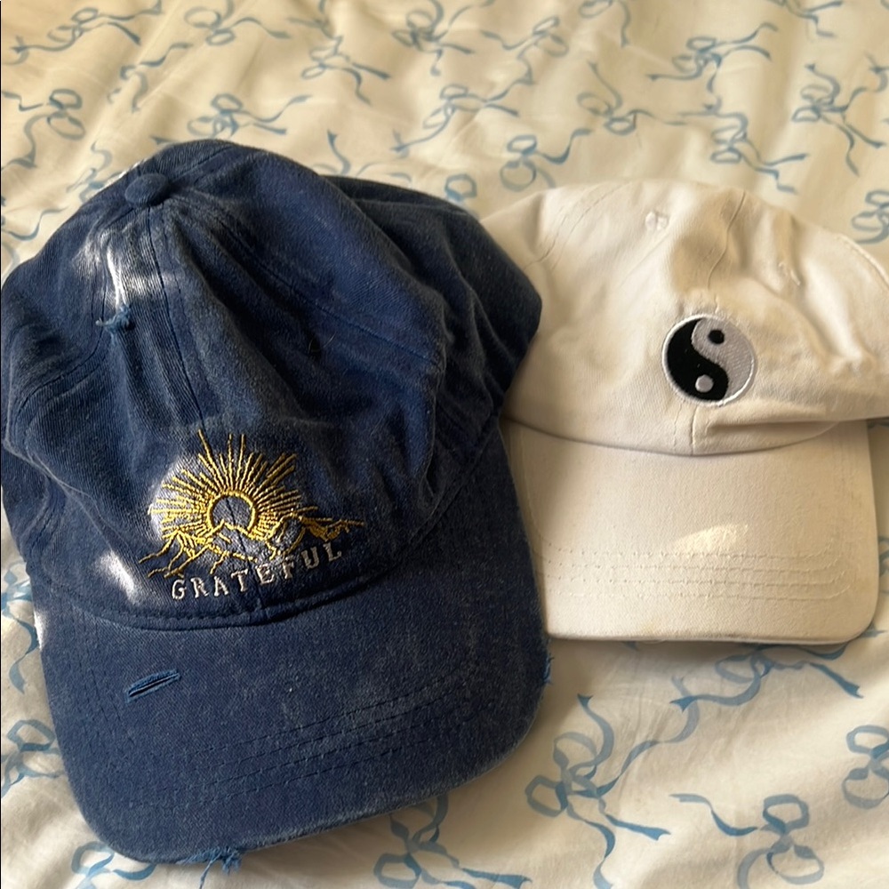 Blue and White Grateful and Yin Yang Caps
